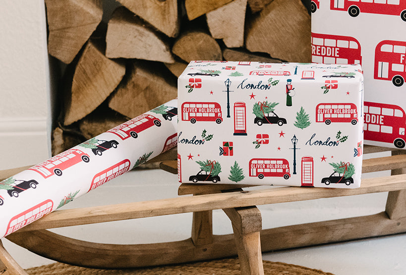 Personalised Christmas London Scene Wrapping Paper