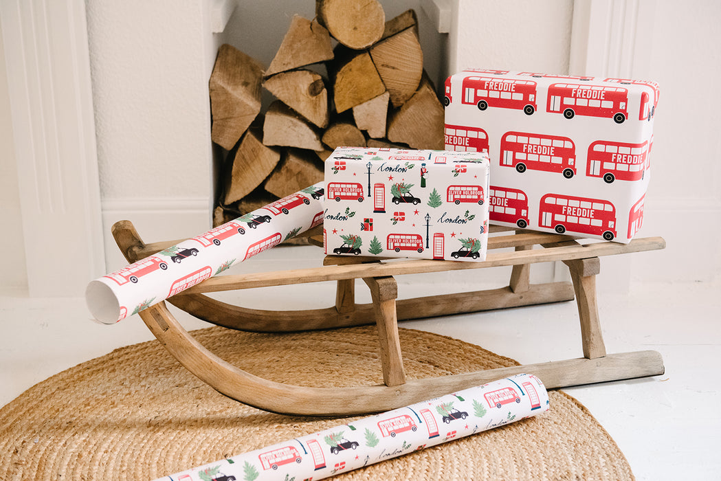 Personalised Christmas London Scene Wrapping Paper