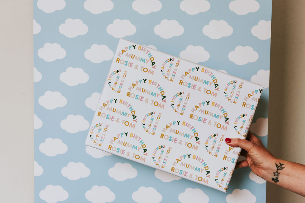 Personalised Rainbow Typographic Wrapping Paper