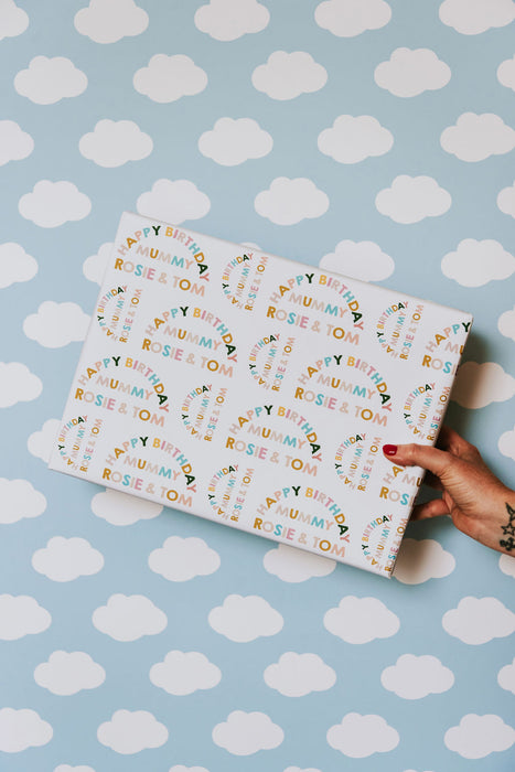 Personalised Rainbow Typographic Wrapping Paper