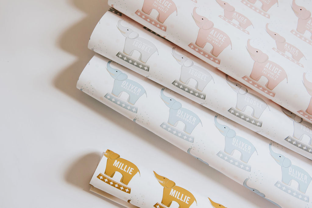 Personalised New Baby Elephant Wrapping Paper