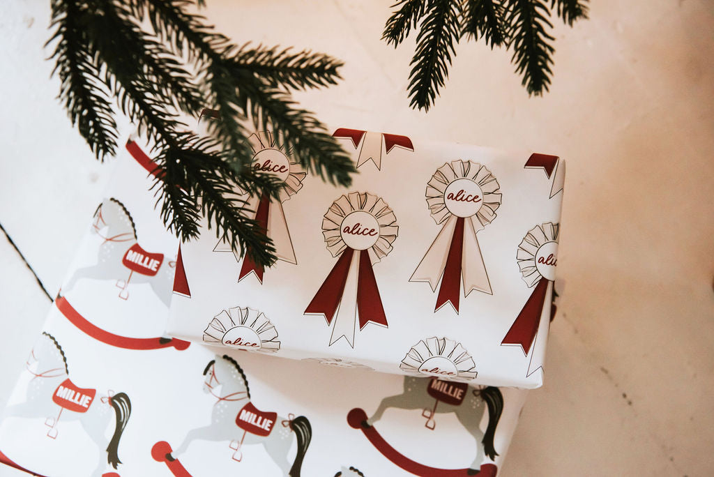 Personalised Christmas Rosette Wrapping Paper